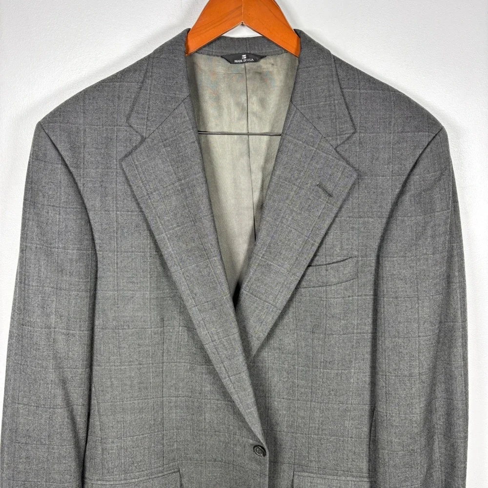 Polo University Club Ralph Lauren Mens Grey Windowpane Virgin Wool Blazer Jacket